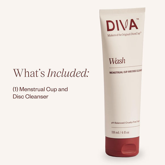 DIVA Wash - Menstrual Cup & Disc Cleanser - Requires One Drop Only - Wash for Period Care - 100% Plant-Based Cleansing Wash - Fresh Citrus Scent - 4 Fl Oz