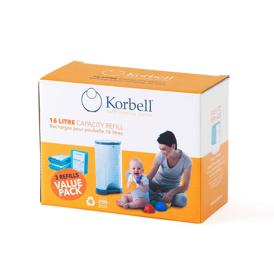 Korbell Nappy Disposal Bin Liners - Standard (16 Litre) - 3 Refills Value Pack