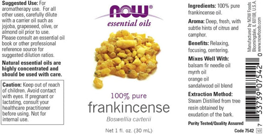 Now Essential Oils, Frankincense Oil, Centering Aromatherapy Scent, Steam Distilled, 100% Pure, Vegan, Child Resistant Cap, 1-Ounce