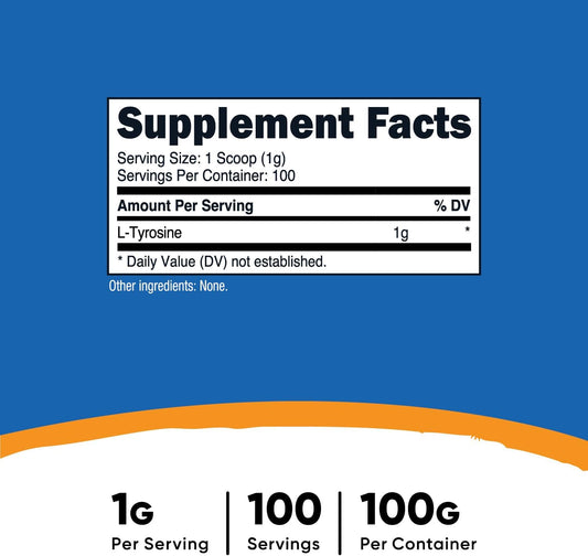 Nutricost L-Tyrosine Powder 100 Grams (100 Servings) - 1G Per Serving