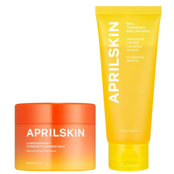 Aprilskin Deep Clean & Glow Duo – Carrotene Ipmp™ Hydromelt Cleansing Balm & Calendula Flower-Infused Peel Off Mask, Thorough Cleansing And Radiant Skin Care