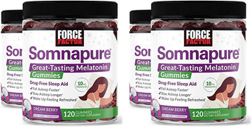 Force Factor Somnapure Gummies With Melatonin, Drug-Free Sleep Support Supplement For Adults With Occasional Sleeplessness, Dream Berry Flavor, 120 Count (Pack Of 4)