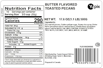 Yupik Butter Flavored Toasted Pecans, 1.1 lb, Sweet & Salty Crunchy Gourmet Snack, Roasted Pecans Butter Glazed, Vegan