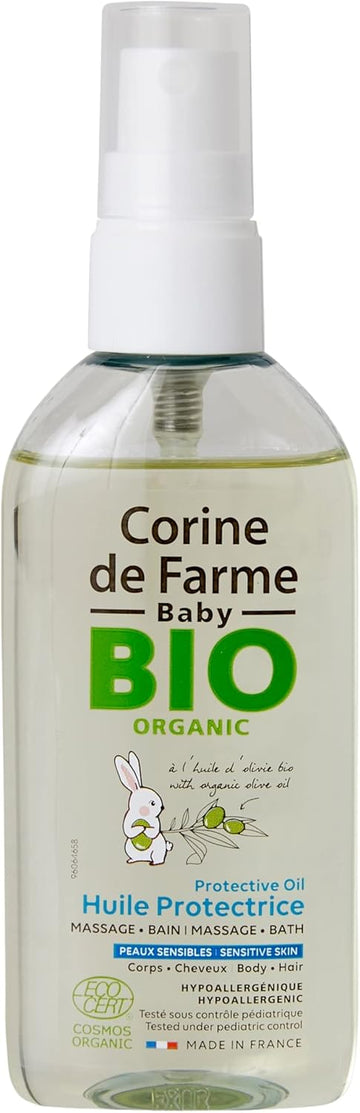 Corine De Farme Organic Protective Oil For Babies And Sensitive Skin Based On Olive And Sunflower Oil - Nourishes And Protects Body And Hair - Made In France - Format 100 Ml