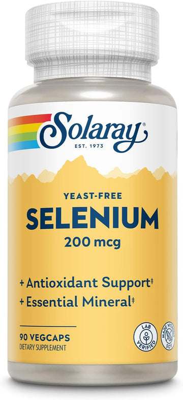 Solaray Yeast Free Selenium 200Mcg, Selenium Capsules For Healthy Thyroid Function & Immune Support, High Absorption Supplement, Vegan, 90 Servings, 90 Vegcaps