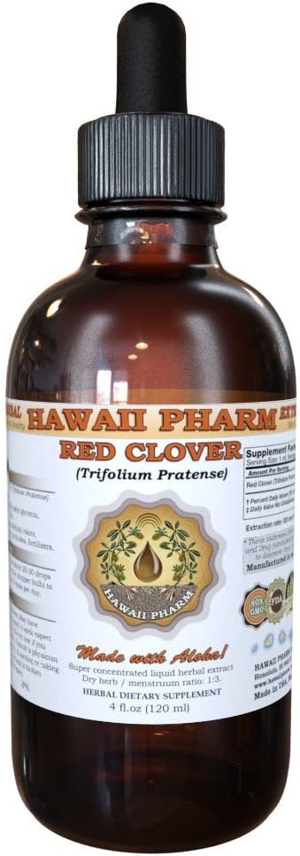 Red Clover Liquid Extract, Organic Red Clover (Trifolium Pratense) Tincture, Herbal Supplement, Hawaii Pharm, Made In Usa, 2X4 Fl.Oz