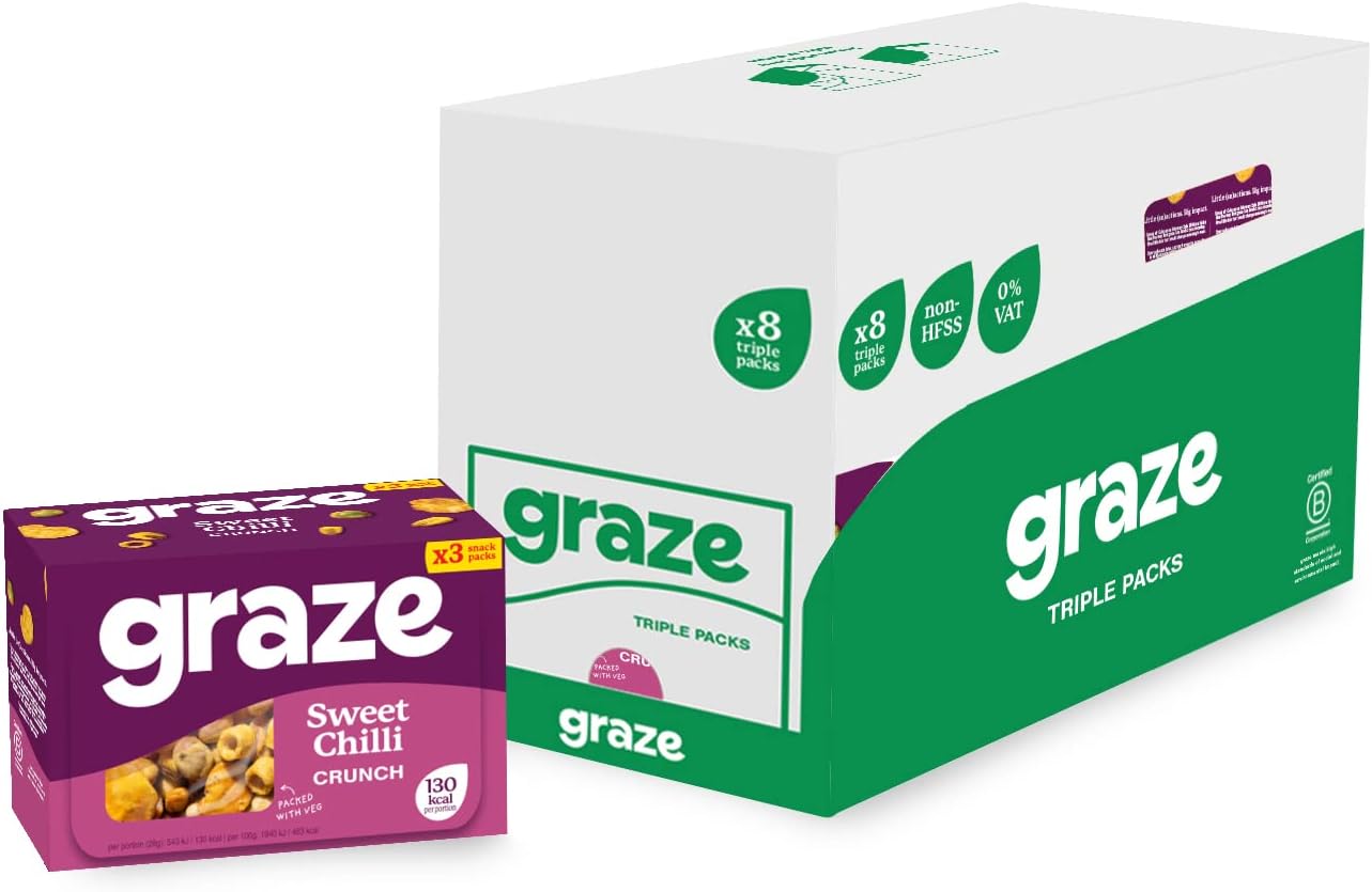 Graze - Sweet Chilli Crunch Snacks- Healthy Snacks Alternative For Crisps, Mixed Nuts & Pretzels -Ideal If You Love Corn, Broad Beans And Corn Hoops Mixed Savoury Vegan Snacks (24X28G)