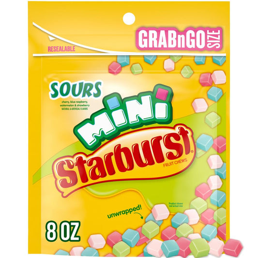 Starburst Sours Minis Fruit Chews Candy, 8-Ounce Grab N Go Size Resealable Bag : Grocery & Gourmet Food