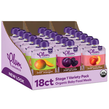 Plum Organics | Stage 1 | Organic Baby Food Meals [4+ Months] | Variety Pack | 3.5 Ounce Pouch (Pack Of 18) Packaging May Vary