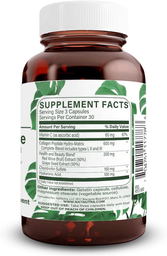 Natural Nutra Regenerage Complete Supplement For Skin Health With Protein Peptides, Contributes Overall Health, Vitamin C, Grape Seed Red Wine Extract, Gluten Free, 90 Capsules