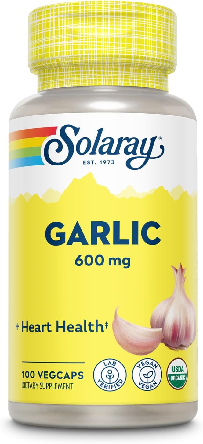 SOLARAY Organic Garlic Pills - 600 mg Garlic Supplements for Heart Health Support - USDA Organic Garlic Capsules - Vegan - 60-Day Money-Back Guarantee - 100 Servings, 100 VegCaps