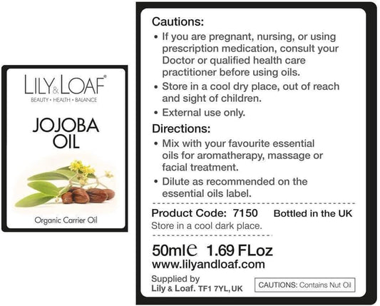 Lily & Loaf Jojoba Organic Carrier Oil | 100% Pure & Natural | 50Ml
