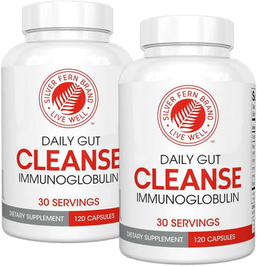 Silver Fern Cleanse - Daily Gut - 2 Bottle - 240 Capsules - 60 Day Supply - Immunoglobulin G, A & M -(Igg, Iga, Igm) - Digestive System & Immune System Support - Postbiotic