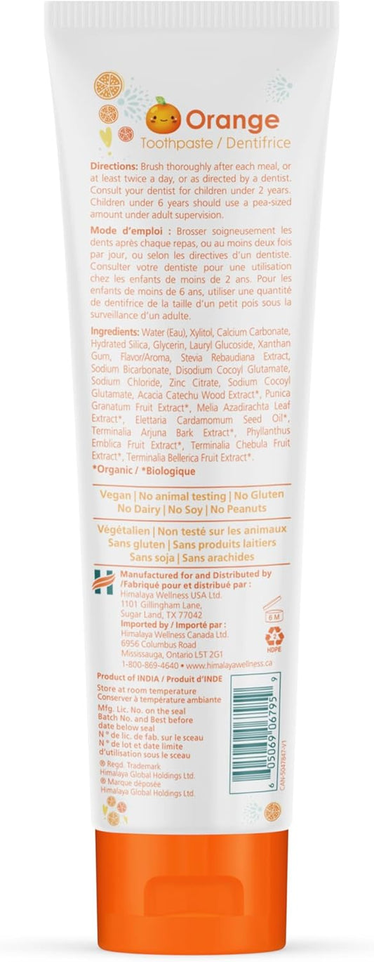 Himalaya Botanique Kids Toothpaste, Herbal, Orange Flavor, Fights Plaque, Fluoride Free, Gentle, No Artificial Flavors Or Colors, Sls Free, Gluten Free, Cruelty Free, Vegan, Foaming, 4 Oz, 1 Pack