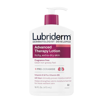 Lubriderm Advanced Therapy Fragrance Free Moisturizing Hand & Body Lotion + Pro-Ceramide With Vitamins E & Pro-Vitamin B5, Intense Hydration For Itchy, Extra Dry Skin, Non-Greasy, 16 Fl. Oz