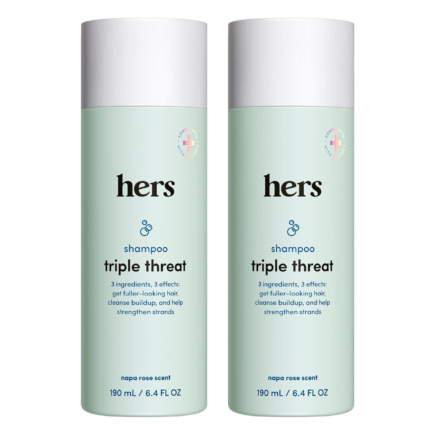 Hers Triple Threat Shampoo For Hair That Feels And Looks Thicker And Stronger With Biotin, Saw Palmetto, Pumpkin Seed Oil, Lightly Scented With Rose, Helps Control Hair Shedding, 2 Pack, 6.4Oz