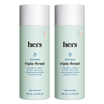 Hers Triple Threat Shampoo For Hair That Feels And Looks Thicker And Stronger With Biotin, Saw Palmetto, Pumpkin Seed Oil, Lightly Scented With Rose, Helps Control Hair Shedding, 2 Pack, 6.4Oz