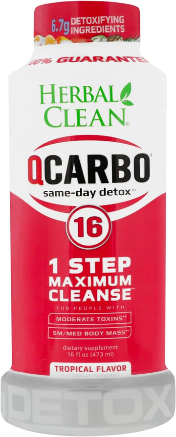 Herbal Clean QCarbo16 Same-Day Premium Detox Drink, Tropical Flavor, 16 Fl Oz