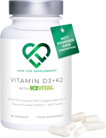Vitamin D3 K2 And Mct Powder For Superior Absorption | Includes K2Vital® Mk-7 - A Premium Form Of K2 | 60 Capsules | 3000Iu D3 + 100µg K2 | Love Life Supplements - Premium Uk Supplements