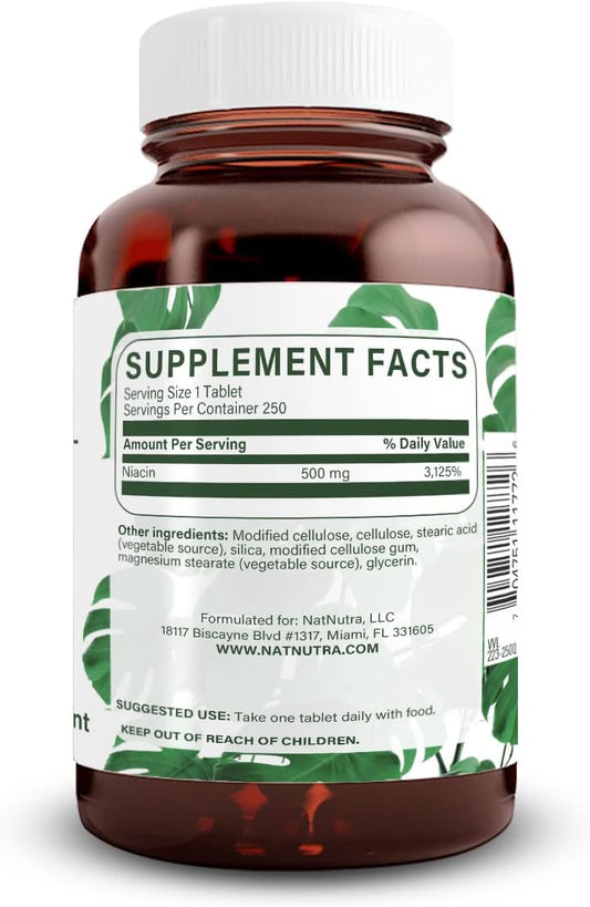 Natural Nutra Time-Release Slow Niacin 500Mg (Vitamin B3), Energy Production, Promotes Heart Health, 100 Vegan And Vegetarian Tablets