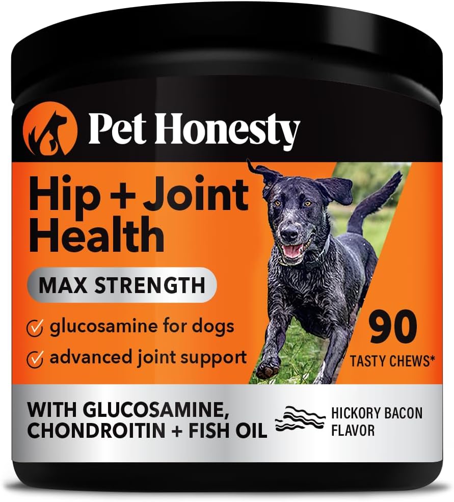 Pet Honesty Hip & Joint Health Max Strength - Natural Joint Supplement For Dogs Chews - Glucosamine, Omega-3S, Chondroitin, Green Lipped Mussel - Help Improve Mobility, May Reduce Discomfort (90 Ct)