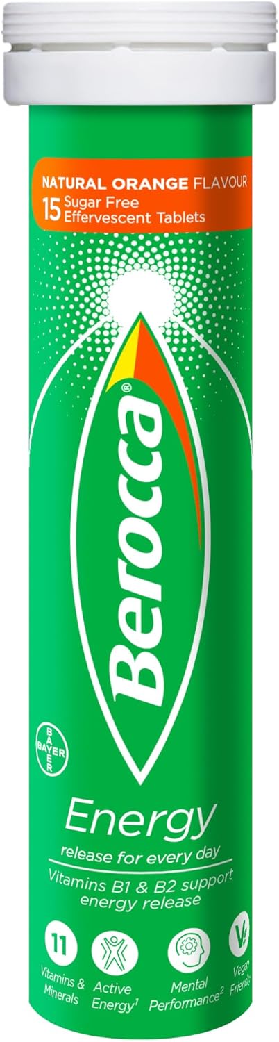 Berocca Vitamin C Effervescent Tablets, With Magnesium, Vitamin B12 And Vitamin B Complex (B1, B2, B3, B5, B6, B7, B9 And B12), Orange Flavour Tablets, 15 Tablets