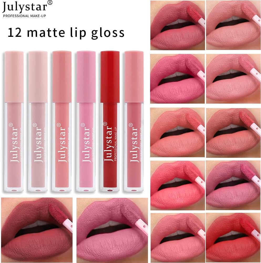 Julystar Matte Lip Glaze, Matte Lipstick, Non-Stick Cup, Non-Fading Lip Gloss, Genuine Makeup (08#)