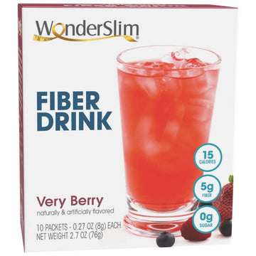 Wonderslim Fiber Drink, Very Berry, 5G Fiber, 7 Vitamins & Minerals, No Fat, Gluten Free, Keto Friendly & Low Carb (10Ct)