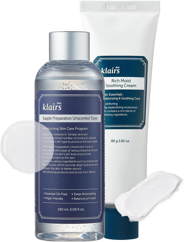 Klairs Unscented Toner + Soothing Cream Set, Trouble Soothing, K-Beauty Skincare Routine