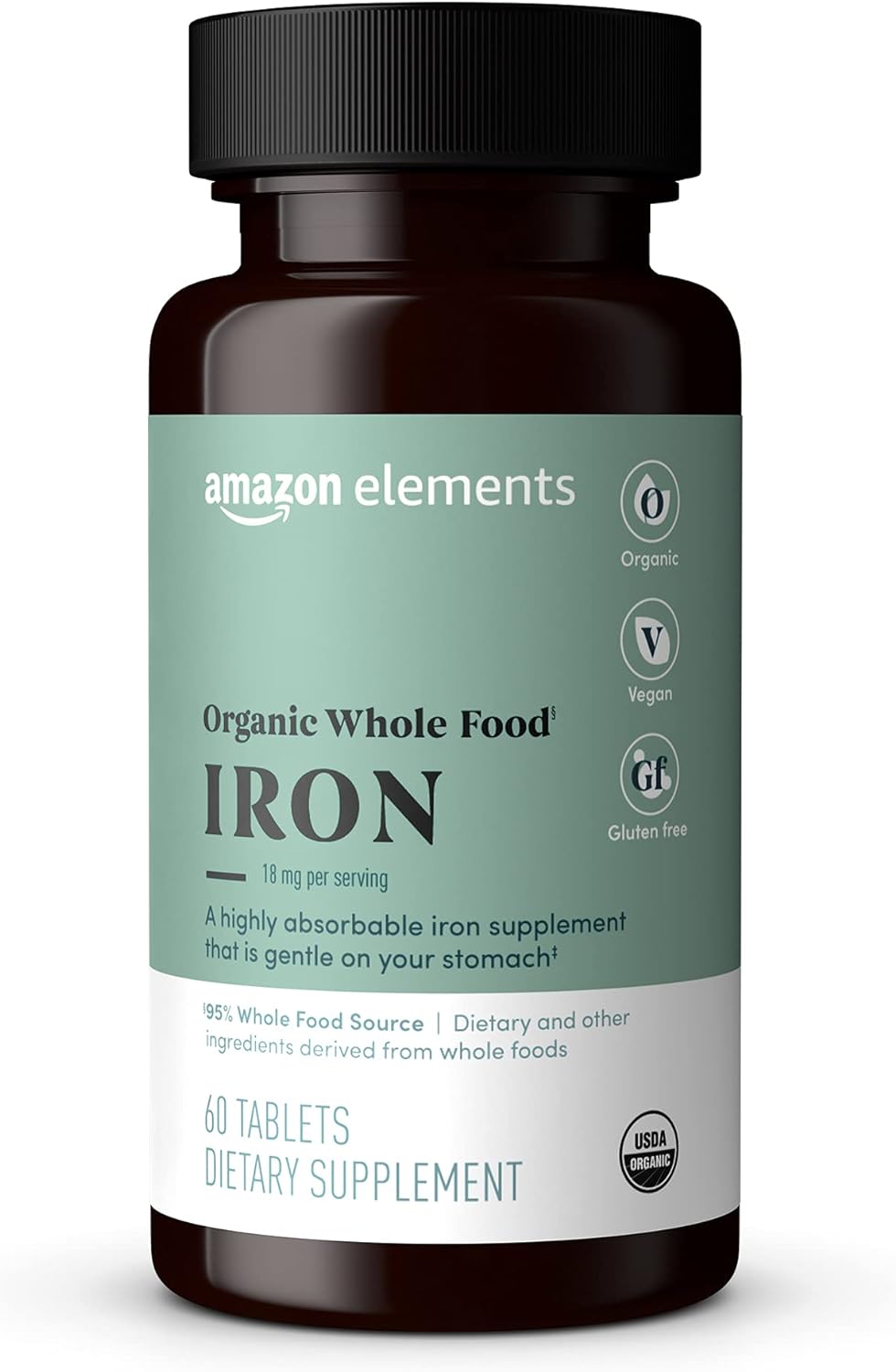 Amazon Elements Organic Whole Food Iron, 60 tablets