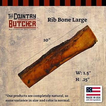 The Country Butcher 10" Beef Rib Dog Bones for Small, Medium and Large Breed Dogs, Natural, Tough, Dental Treat, Chew Toy, Made in The USA, 8 Count