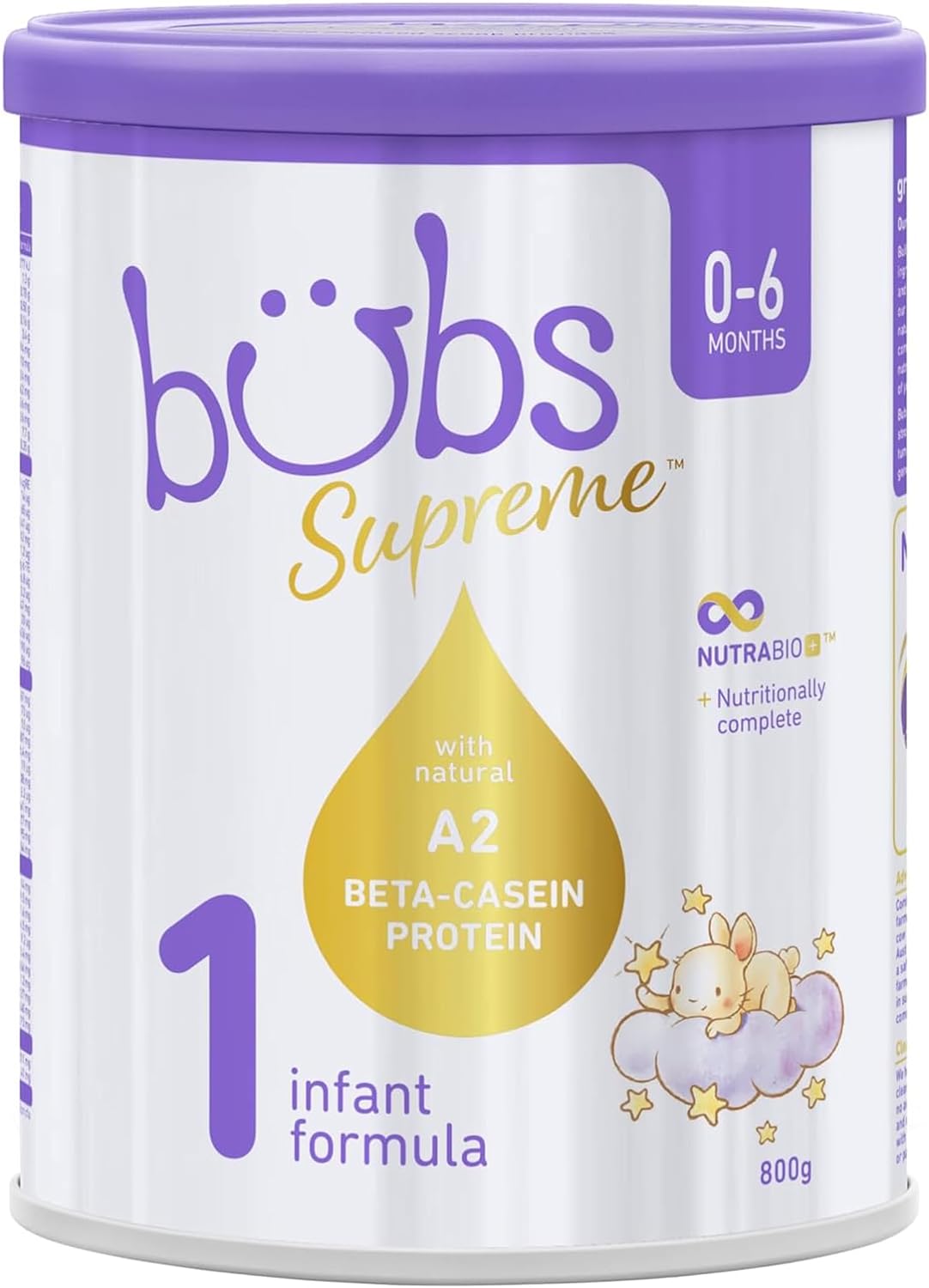 Bubs Supreme Infant Formula, Stage 1, Infants 0-6 months, Made with A2 Beta-Casein Protein Cows Milk, 28.2 oz (Pack of 1)