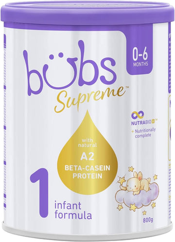 Bubs Supreme Infant Formula, Stage 1, Infants 0-6 Months, Made With A2 Beta-Casein Protein Cows Milk, 28.2 Oz