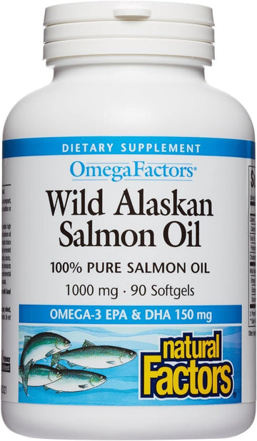 Natural Factors, Wild Alaskan Salmon Oil Provides Omega-3, Epa, Dha & Vitamin D, Supports Brain & Heart Health, 90 Softgels