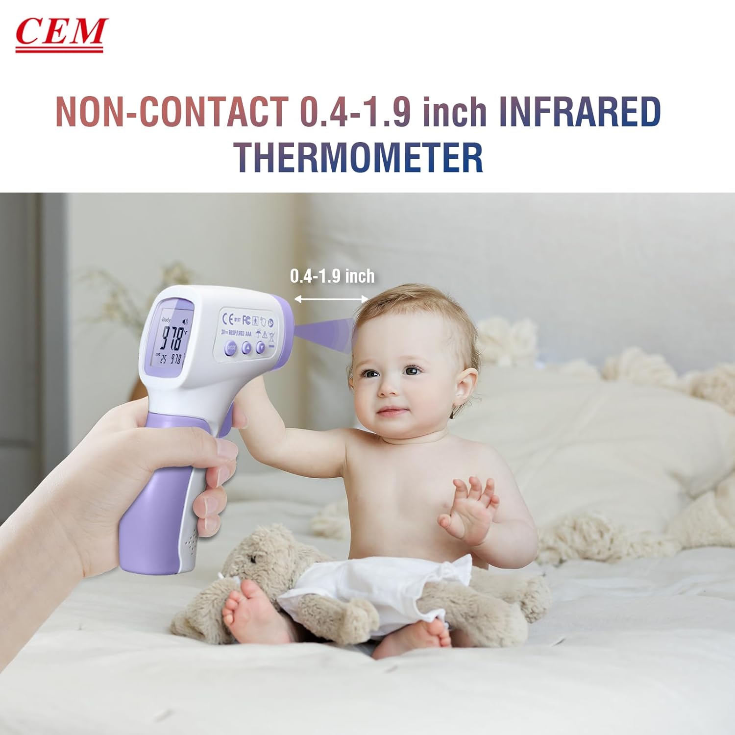 CEM DT-8806 Digital Thermometer for Adults and Kids, No Touch Forehead Thermometer for Baby, 2 in 1 Body Surface Mode Infrared Thermometer with Fever Alarm and Instant Accuracy Readings, Purple : Baby