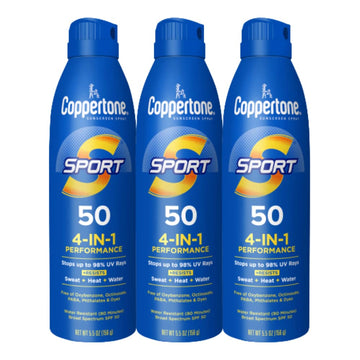 Coppertone Sport Sunscreen Spray Spf 50, Water Resistant Spray Sunscreen, Broad Spectrum Spf 50 Sunscreen, Bulk Sunscreen Pack, 5.5 Oz Bottle, Pack Of 3