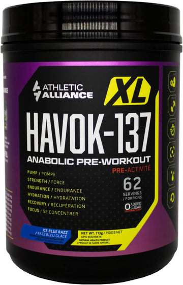 Athletic Alliance Havok-137 Pre Workout, 62 Servings, 713Gr (Icy Blue Razz)