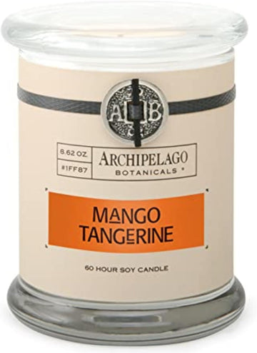 Archipelago Botanicals Soy Candle Hand-Poured Premium Wax, Scented Candle for Home, Burns Approx. 60 Hours, Mango, Tangerine, Glass Candle Jar, 4.5 Inch, 8.6oz