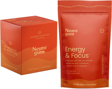 Neurogum Energy Caffeine Gum (144 Pieces) - Sugar Free With L-Theanine + Natural Caffeine + Vitamin B12 & B6 - Nootropic Energy & Focus Supplement For Women & Men - Cinnamon Flavor