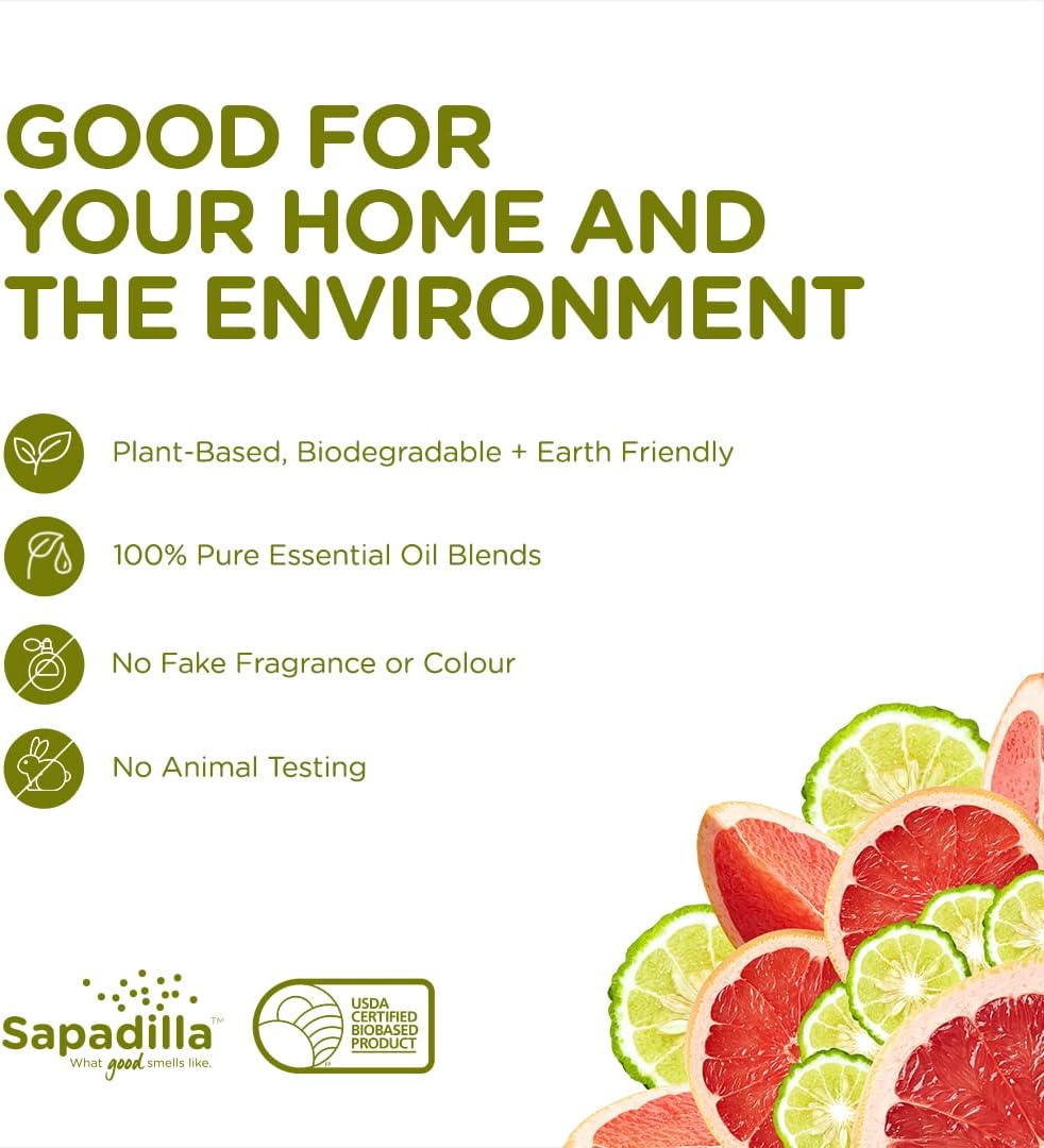 Sapadilla Liquid Dish Soap - Grapefruit + Bergamot - Made with 100% Pure Essential Oil Blends, Tough on Grease, Aromatic & Fragrant Dishwashing Liquid, Plant Based, Biodegradable, 12 Ounce (Pack of 3) : Home & Kitchen