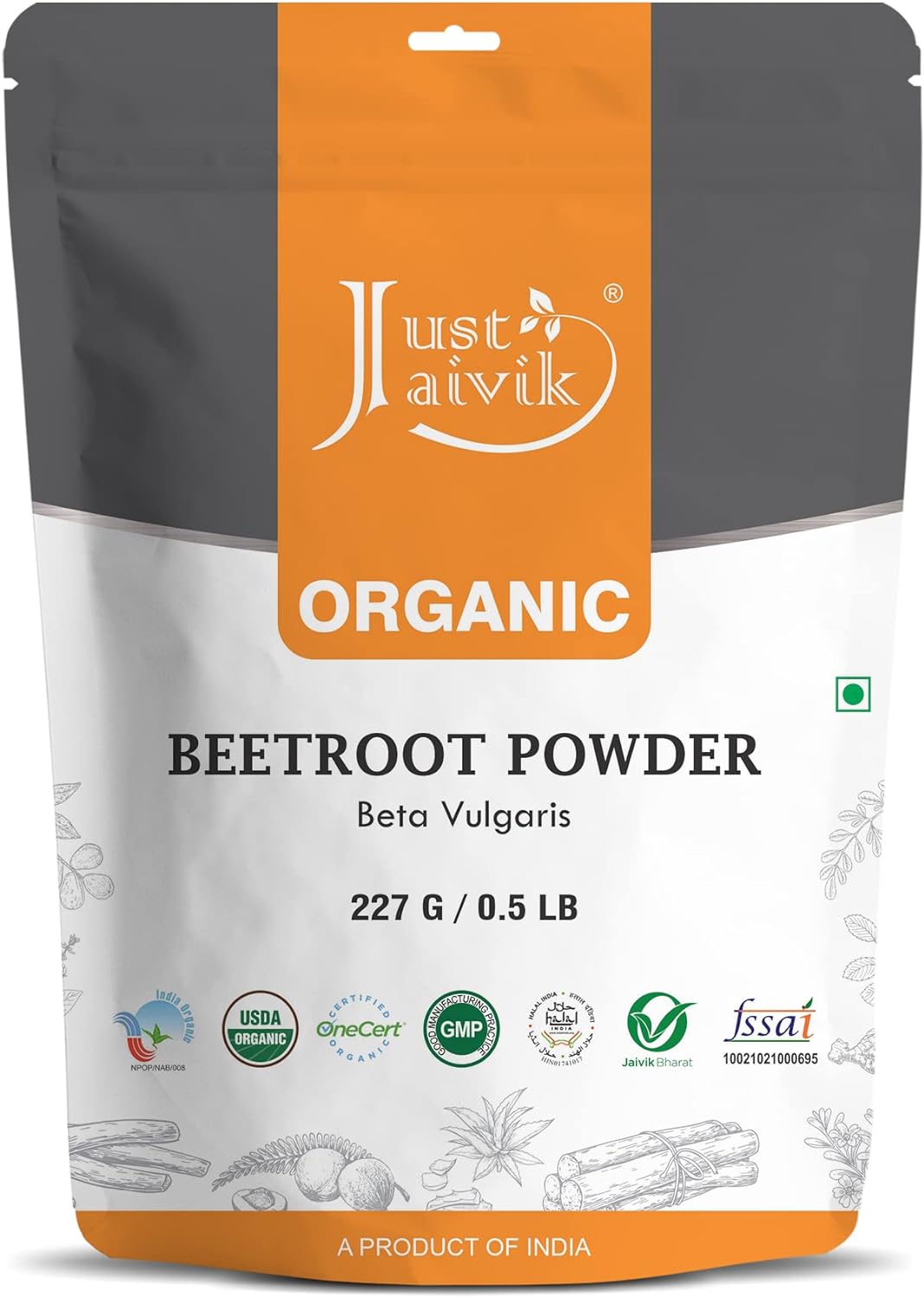 Just Jaivik Organic Beetroot Powder 227g | 0.5 LB | 08oz - Natural Nitric Oxide Booster Dietary Supplement