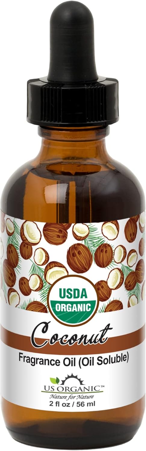 US Organic Coconut Fragrance Oil_Oil Soluble_USDA Certified Organic_for Candle, Soap Making, Shampoo, Conditioner, Body Oil, Body Butter, Craft, DIY Projects, and Small Businesses_2 fl oz