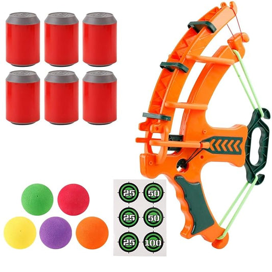 Target Shooting Game for Kids - Archery Toy Set with Bow and Arrow Catapult, 5 EVA Sponge Balls, 6 Target Barrels, Safe Indoor & Outdoor Fun (Orange Bow and Arrow)