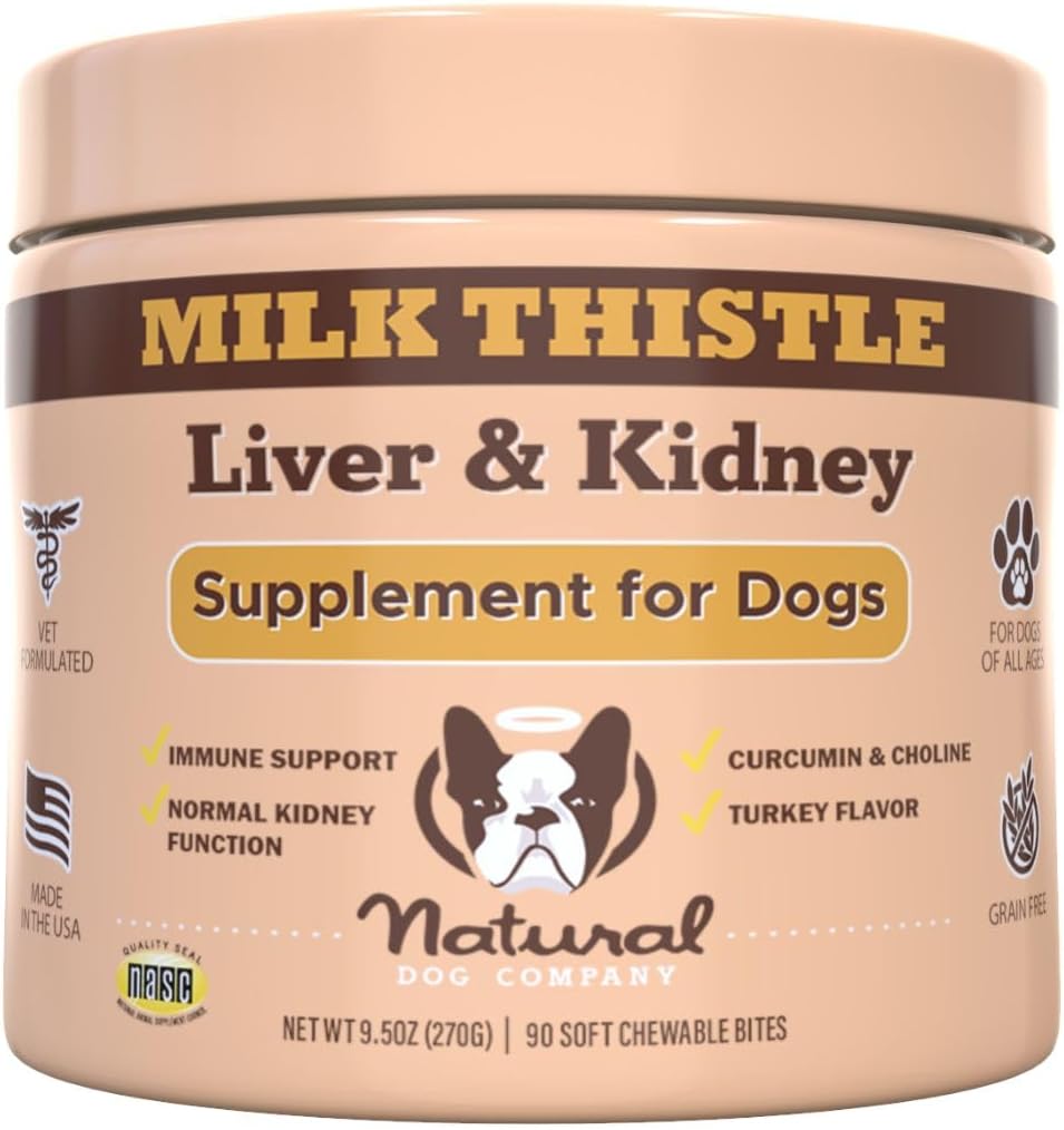 Natural Dog Company Stinky Liver & Kidney Supplement Chews - Dog Liver Support For Optimal Health - Turkey Flavored Treats - Promotes Digestion And Immune Health – Milk Thistle For Dogs (90 Chews)