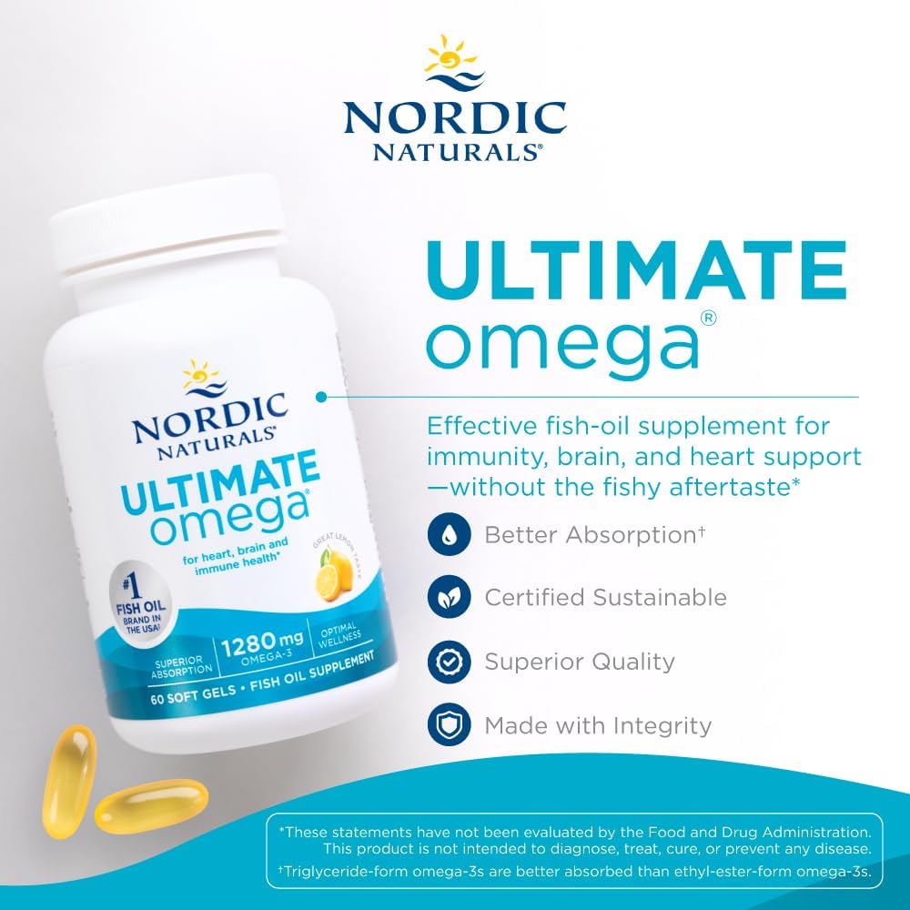 Nordic Naturals Ultimate Omega, Lemon Flavor - 60 Soft Gels - 1280 mg 