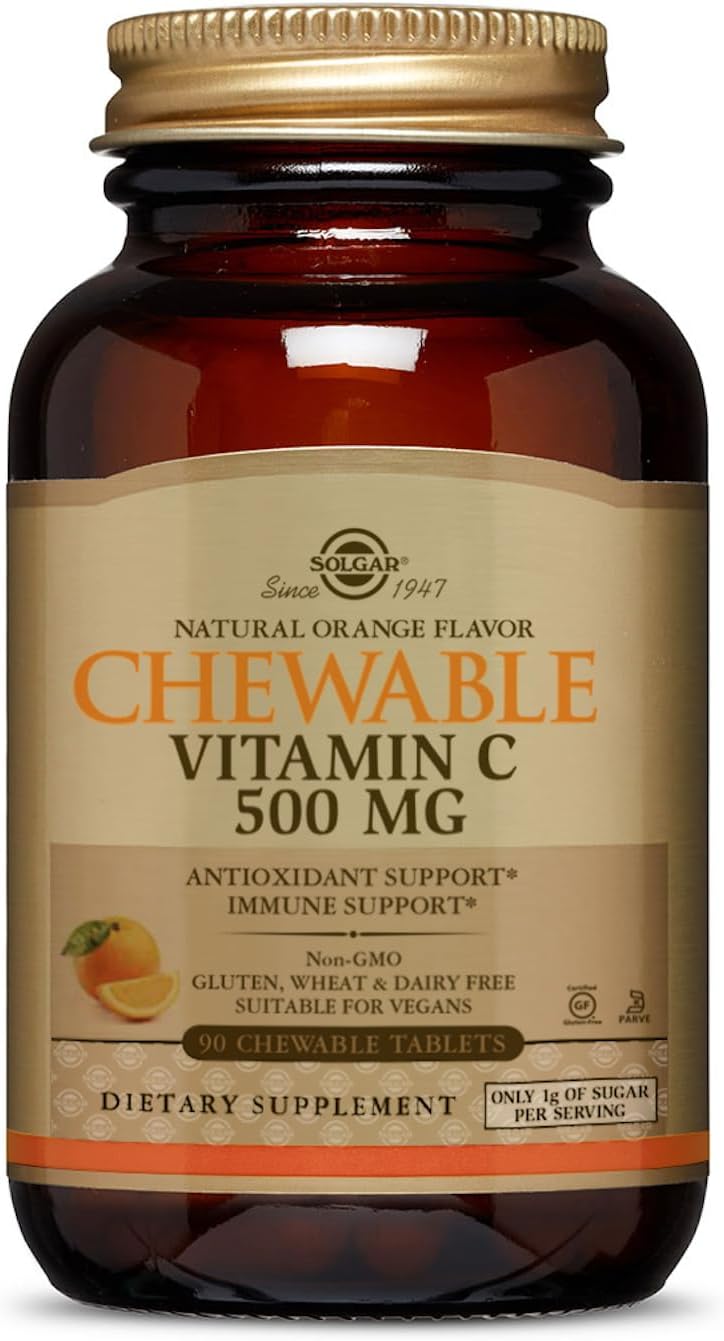 Solgar Vitamin C 500 mg Chewable Tablets, Orange Flavor - 90 Count - Antioxidant & Immune Support - Supports Healthy Skin & Joints - Non GMO, Vegan, Gluten Free, Kosher - 90 Servings : Health & Household