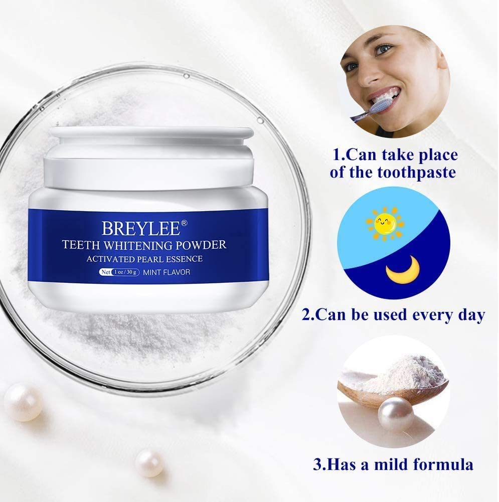 Teeth Whitening Powder,Pearl Essence Teeth Brightening Powder,Breylee Natural Teeth Whitener Removing Stain Caused By Coffee Wine Smoking Without Causing Damages,Keeping Oral Fresh(1.05 Oz) : Health & Household