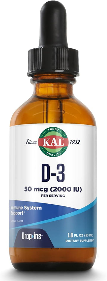 Kal Vitamin D3 2000 Iu (50 Mcg) Dropins - Liquid Vitamin D3 Drops - Bone Strength And Immune Support Supplement - Vegetarian, 60-Day Guarantee, Approx. 590 Servings, 1.8Oz