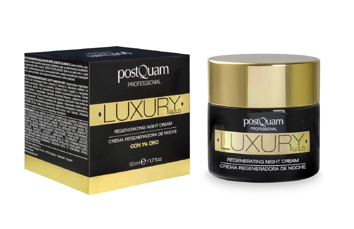 Postquam Professional Luxury Gold Regenerating Night Cream 50Ml - Moisturizing - Tones - Soft And Tighter Skin - Hyaluronic Acid - Almond Oil : Beauty & Personal Care