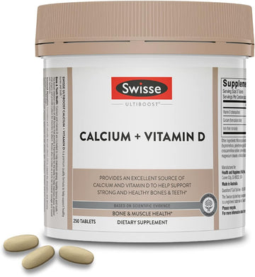 Swisse Calcium with Vitamin D | 900mg | Calcium Citrate & Calcium Carbonate with Vitamin D3 | Calcium Supplement for Women & Men | Bone Strength Support | 250 Tablets